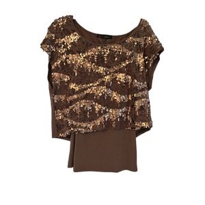 Heart Soul Sequined Top Brown Copper NYE Party Holiday Metallic Size XL
